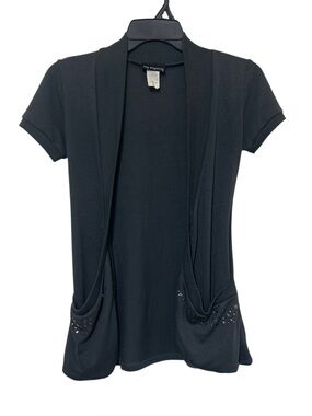 Say Anything Charcoal Gray Studded Pocket Short Sleeve Cardigan
